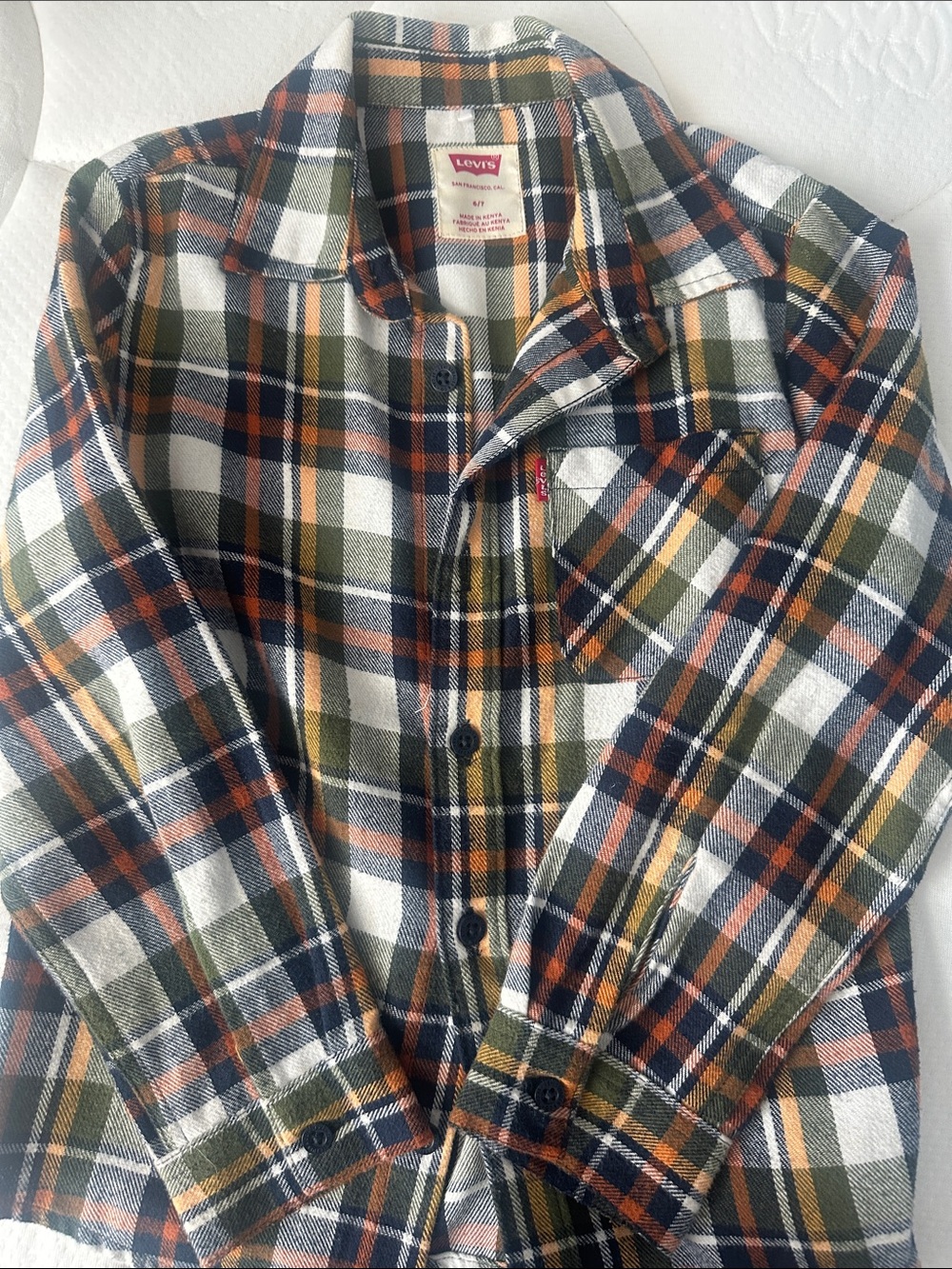 Levi's White, Olive & Navy Plaid Button-Down Shirt - boys